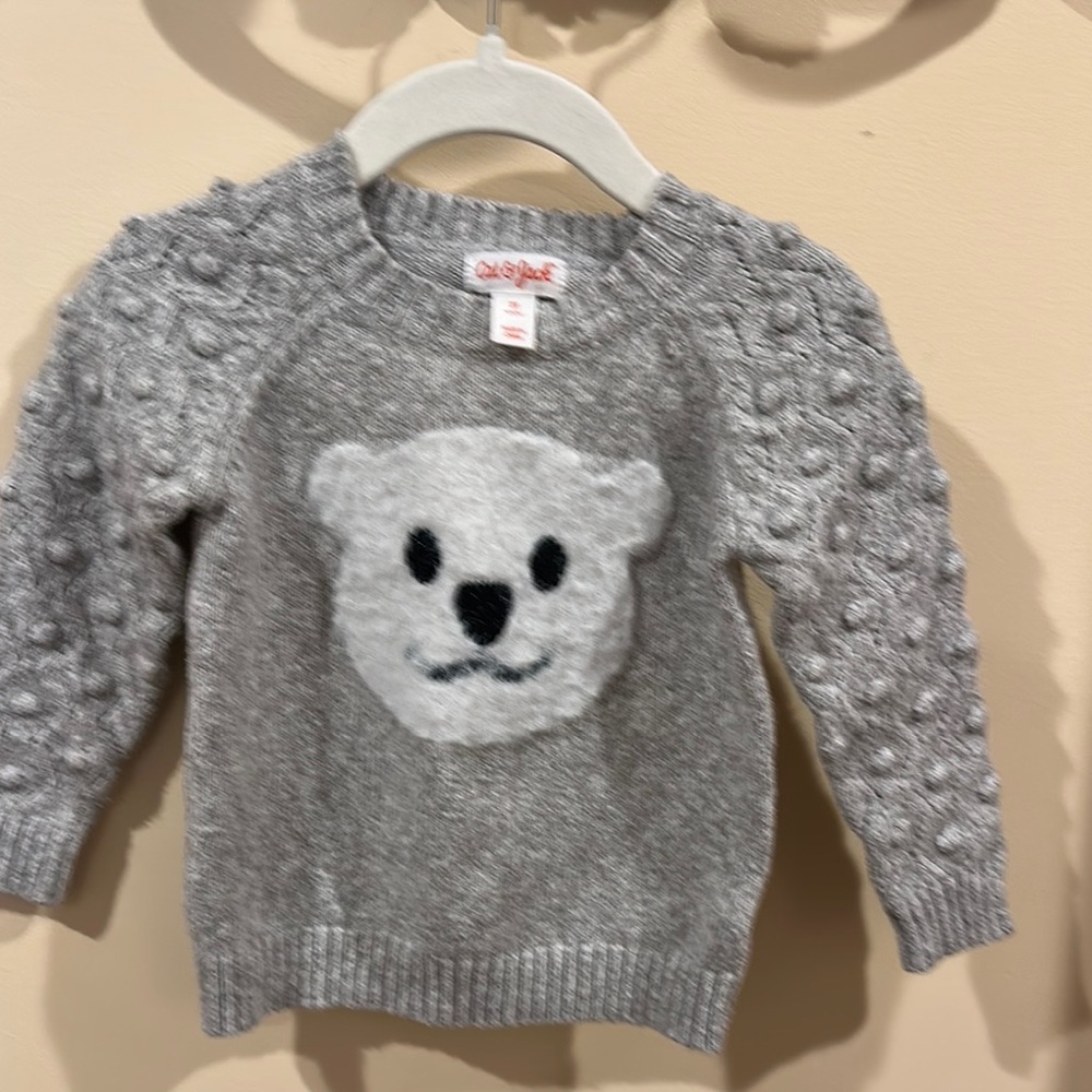 Gray Sweater with Bear Design